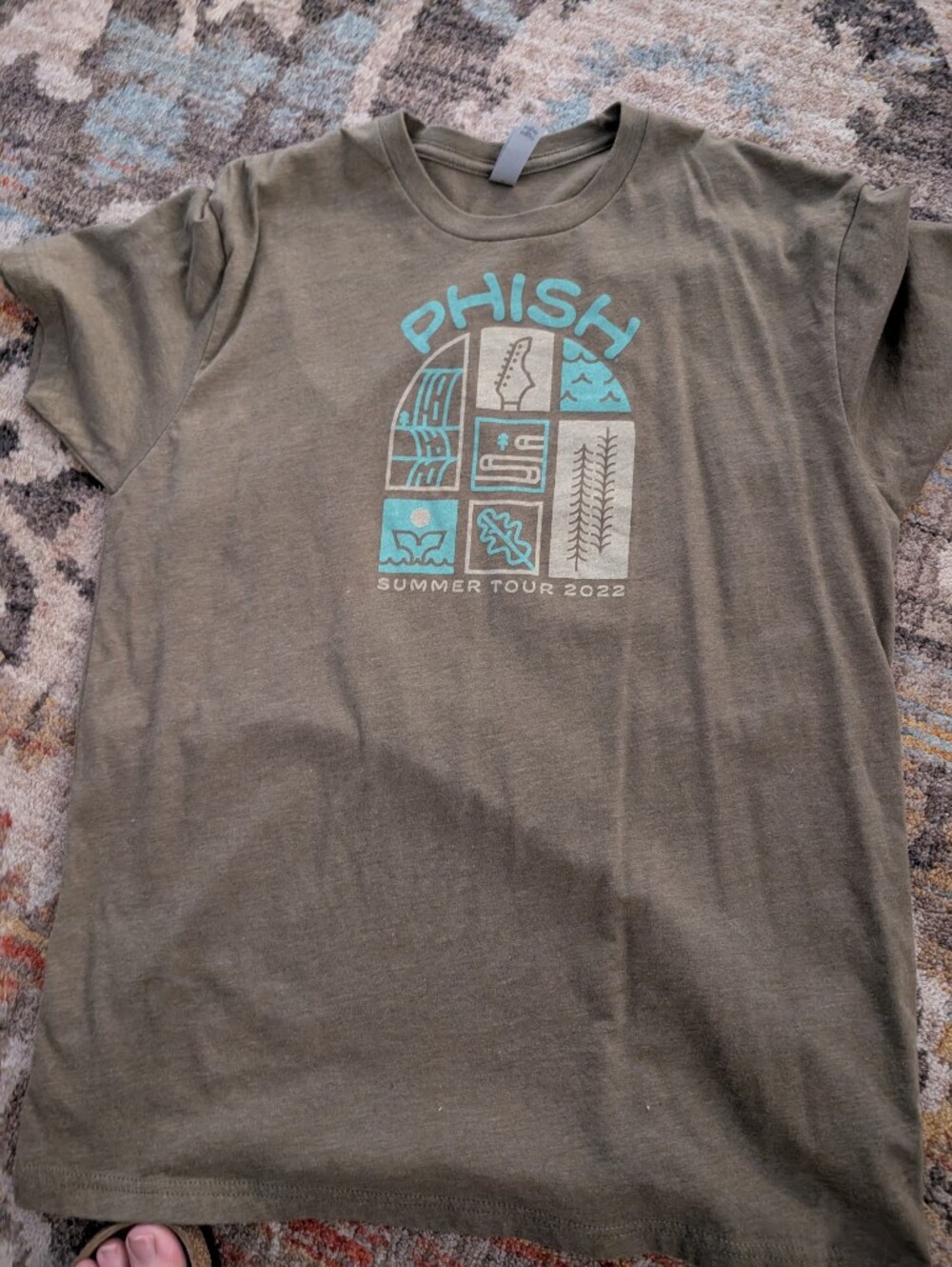 Phish Summer Tour 2022 Graphic Tee - Olive Green with Teal Print